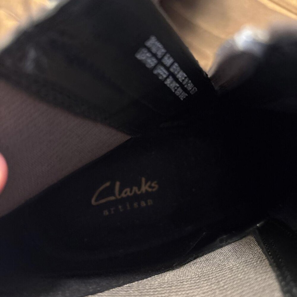 Clarks Brown Suede Leather High Wedge Heel Lace Up Ankle Boots Sz 8.5M. Casual - Picture 6 of 8